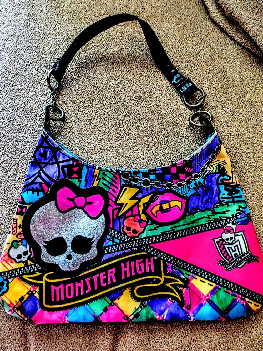 Monster High neon pink multi-color graphic shoulder bag